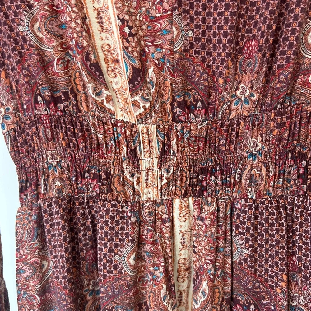 Altar'd State Burgundy and Cream Long Sleeve Dress - Picture 5 of 6